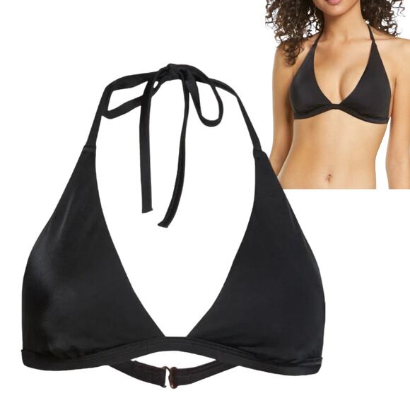 NEW Chelsea 28 Halter Tie BIKINI TOP Black Women's XL Swim Wear Buckle Back  NWT - Picture 1 of 10